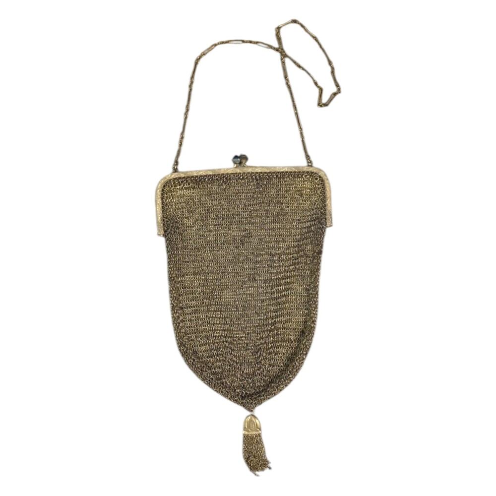 Antique E.A. Bliss 1920s Soldered Mesh Purse Art Deco Flapper Tassel Evening Bag